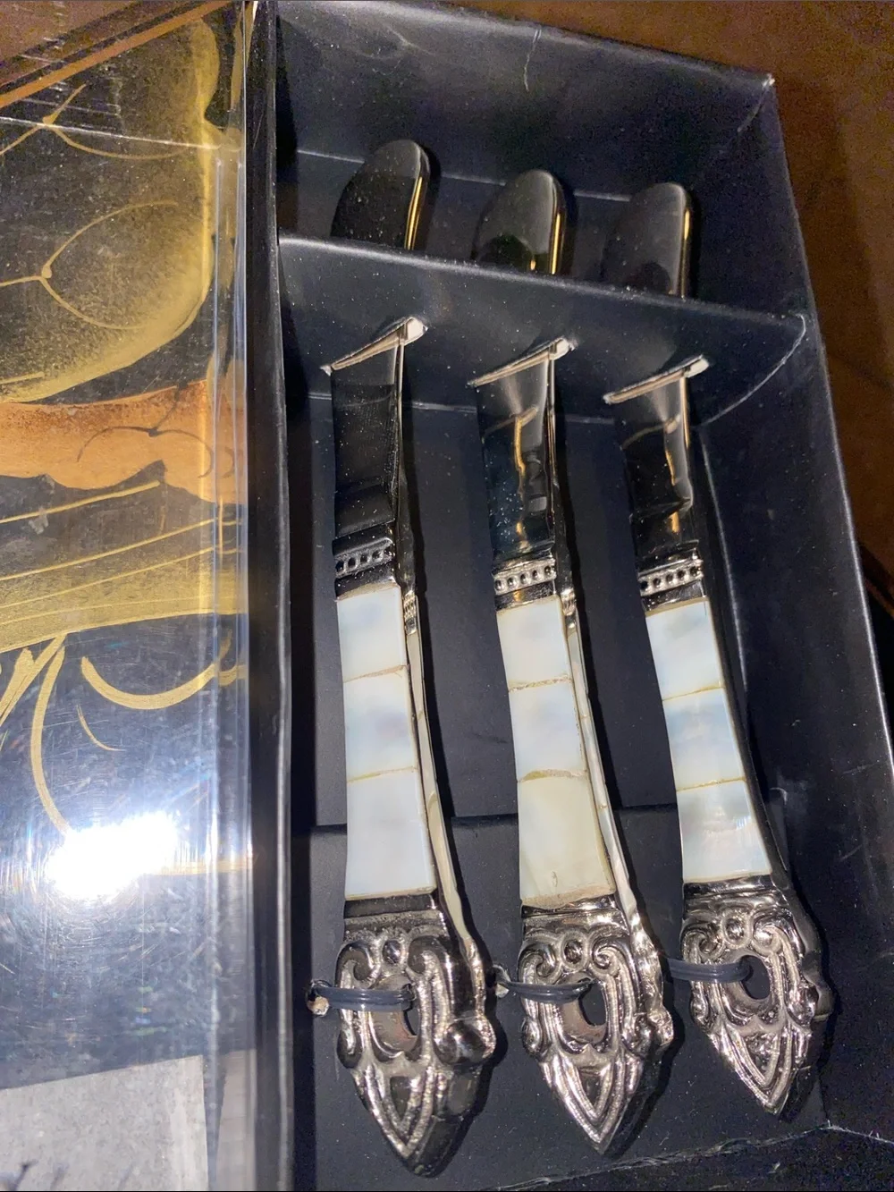 Bombay Silver-Tone Appetizer Forks with White Mother-of-Pearl Handles (3-Piece)